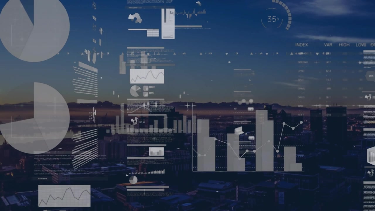 Animation of data processing over cityscape