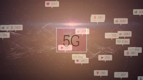 5g animation with social media notifications and digital network connections
