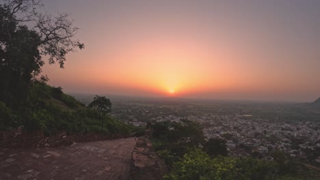 sunrise time lapse with people moving on a indian fort at narwar fort, shivpuri, madhya pradesh