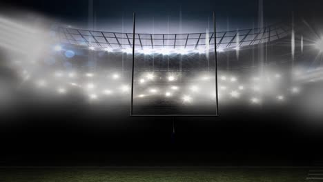 animation of american football goalposts at floodlit stadium in evening