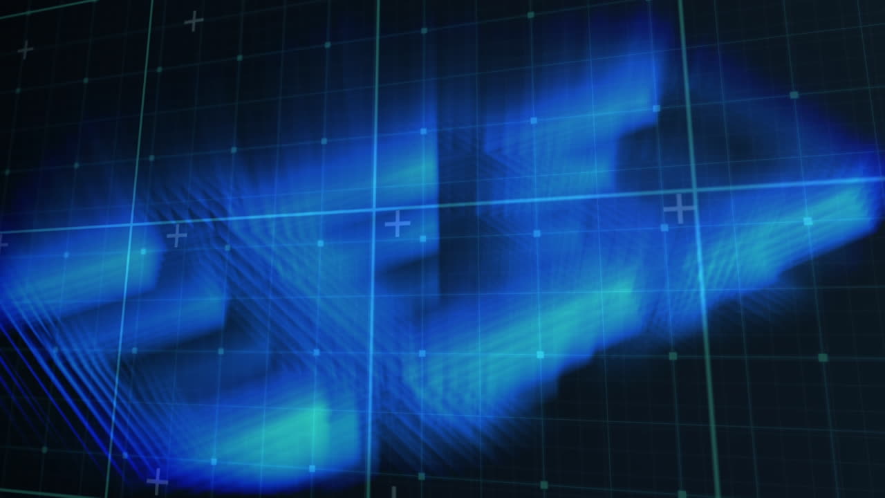 그리드와 사각형 위에 반 ⁇ 이는 파란색 모양의 애니메이션