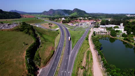 flying along brazil highway at espírito santo,espírito, aerial view