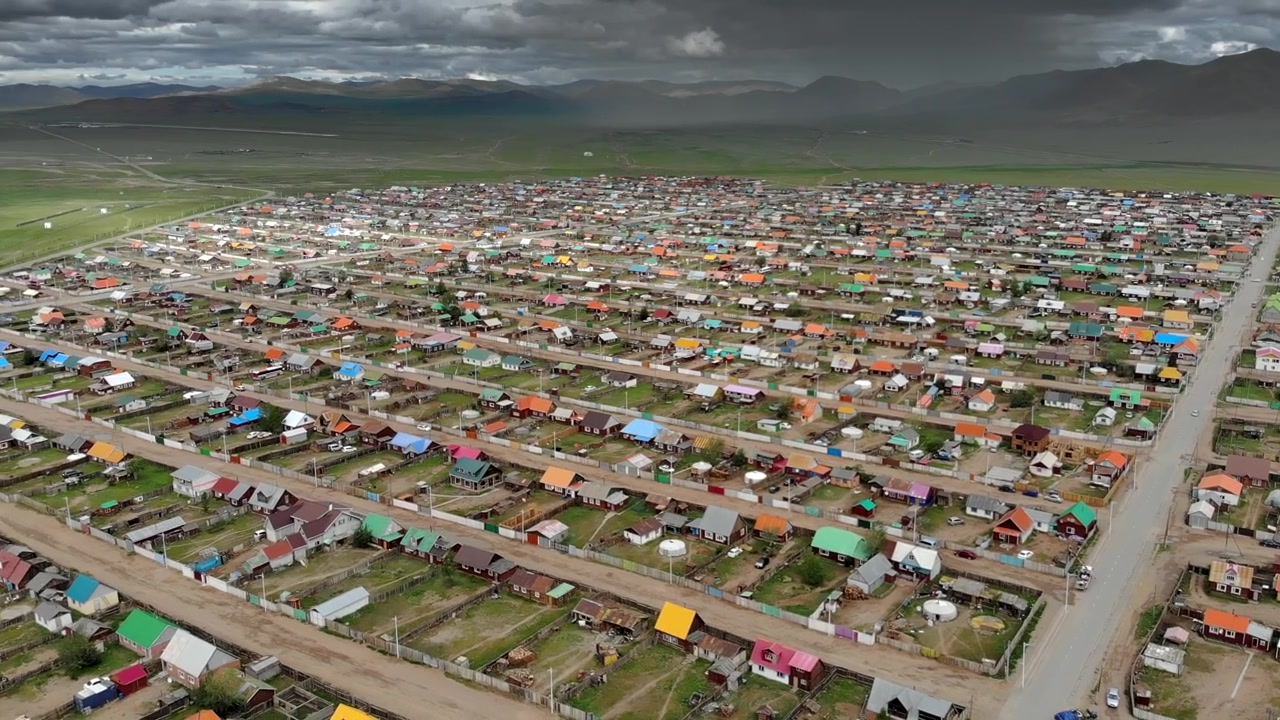 Luchtfoto van een dichte woonwijk in Mongolië