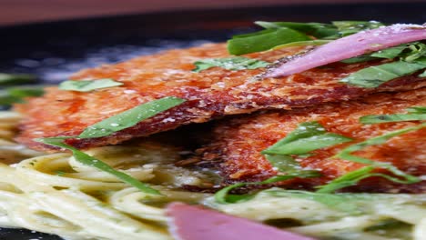 crispy chicken with pesto pasta