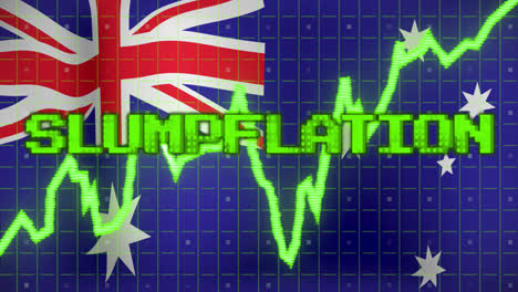 animation of data processing and slumpflation text over flag of australia