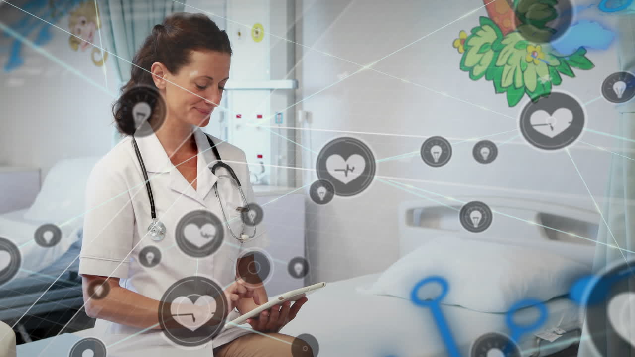 animación de conexiones en todo el mundo y doctora caucásica