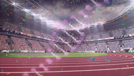 animation of rotating dna strand and confetti over sports stadium