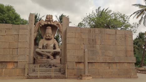 pan view of ruined load ugra narasimha temple at hampi