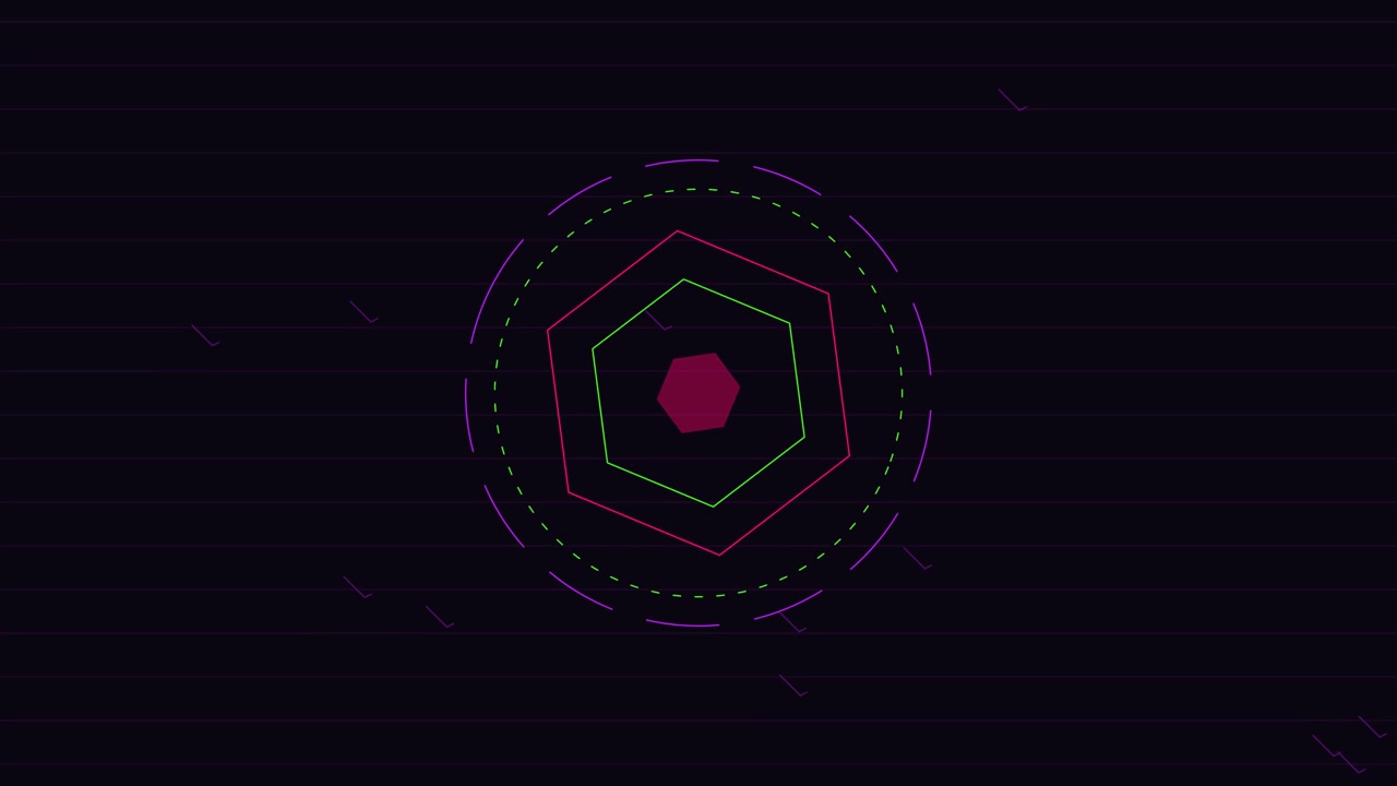 Animação de Hexágono Geométrico Abstrato com Anéis Pulsantes