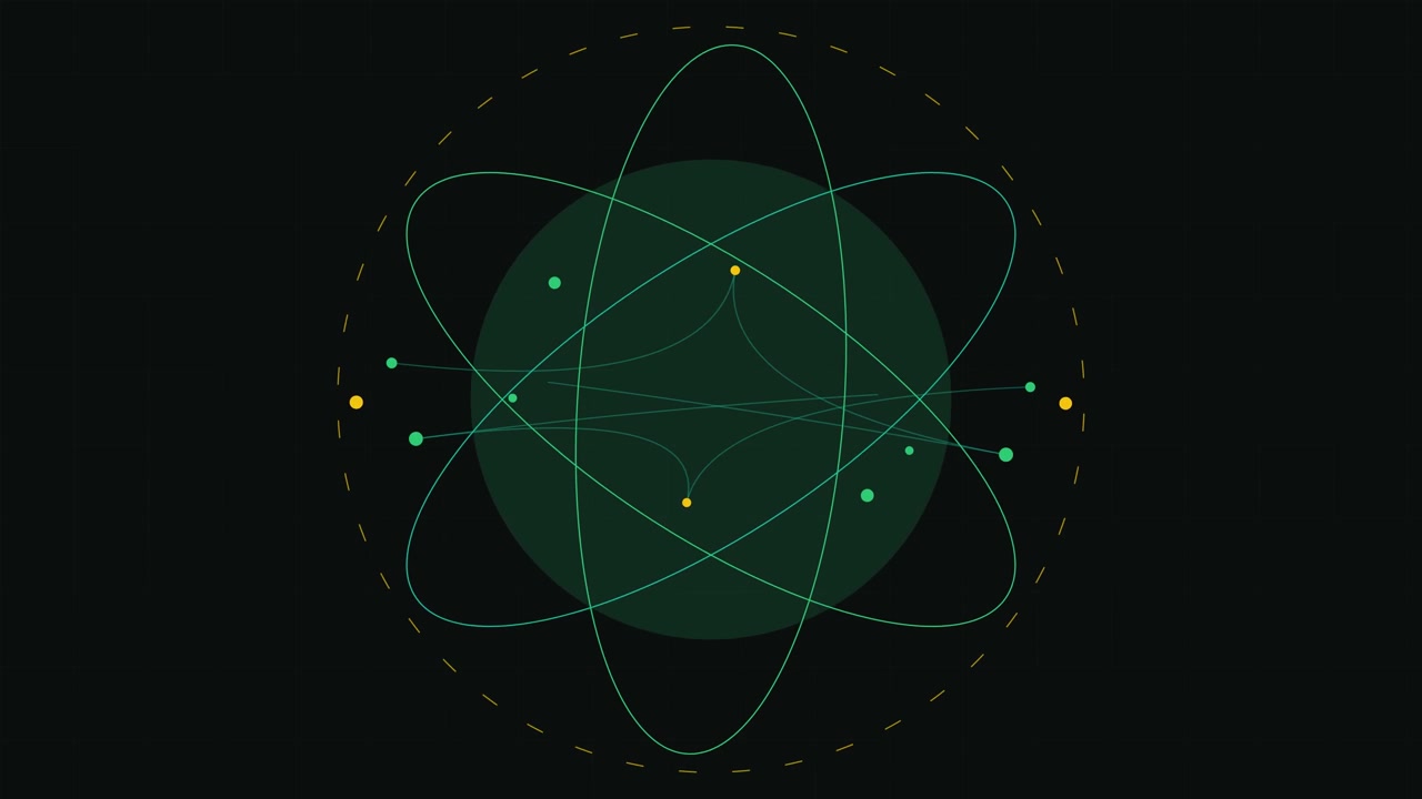 Abstract Animation of Rotating Atomic Structure with Orbiting Particles