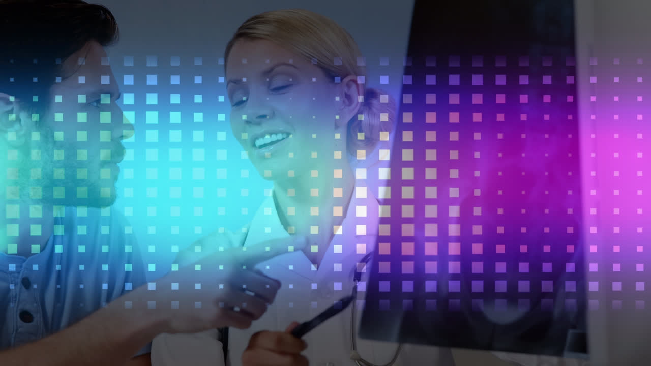 animación de puntos sobre los médicos caucásicos hablando