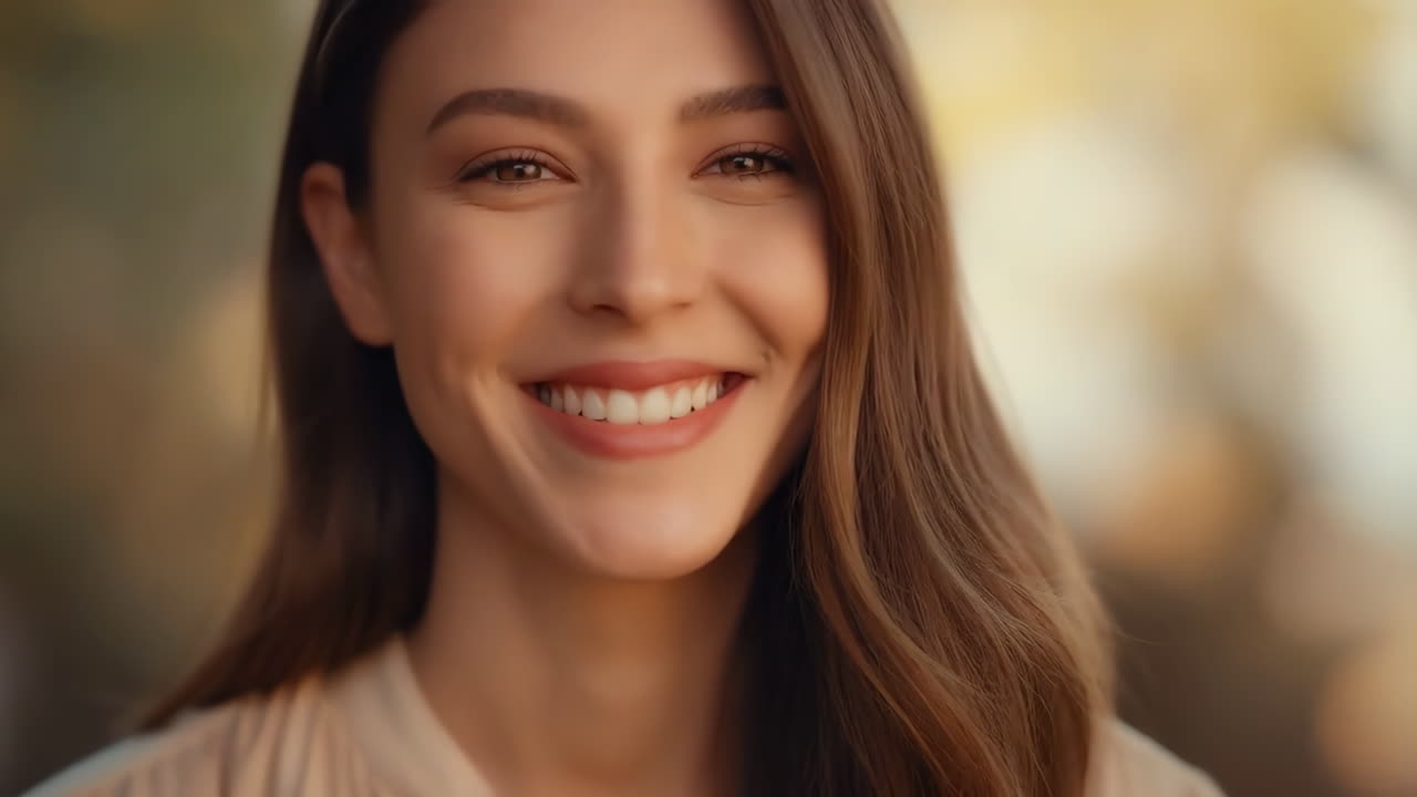 Retrato de una mujer sonriente con cabello y ojos marrones