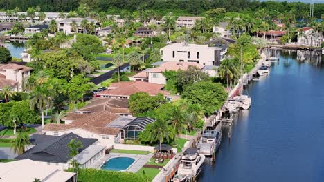 luxury real estate villas with private swimming pool boat jetty on golden isles in hallandale beach, florida