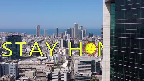 stay home message over tel aviv cityscape during pandemic