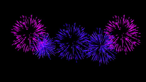 animación de navidad rosa y púrpura y fuegos artificiales de año nuevo explotando en el cielo nocturno