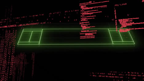 animation of digital neon field over data processing on black background