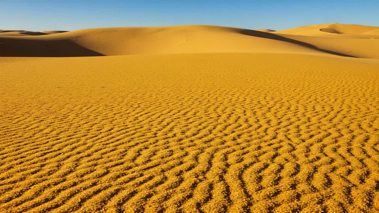 Expansive Desert Landscape: Captivating Patterns of Sand Dunes Under Clear Blue Skies Showcasing Nature's Unique Textures and Serenity