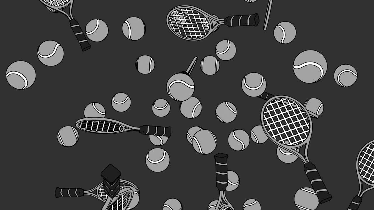 회색 바탕에 회색 테니스 공과 테니스 라켓을 그린 스타일입니다.