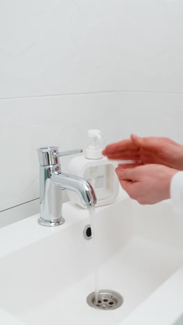beautician washing hands before procedure in cosmetology clinic hygiene preparation for session