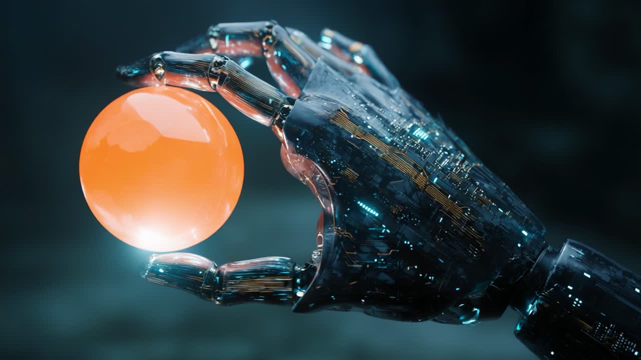 Robot hand holding a glowing sphere