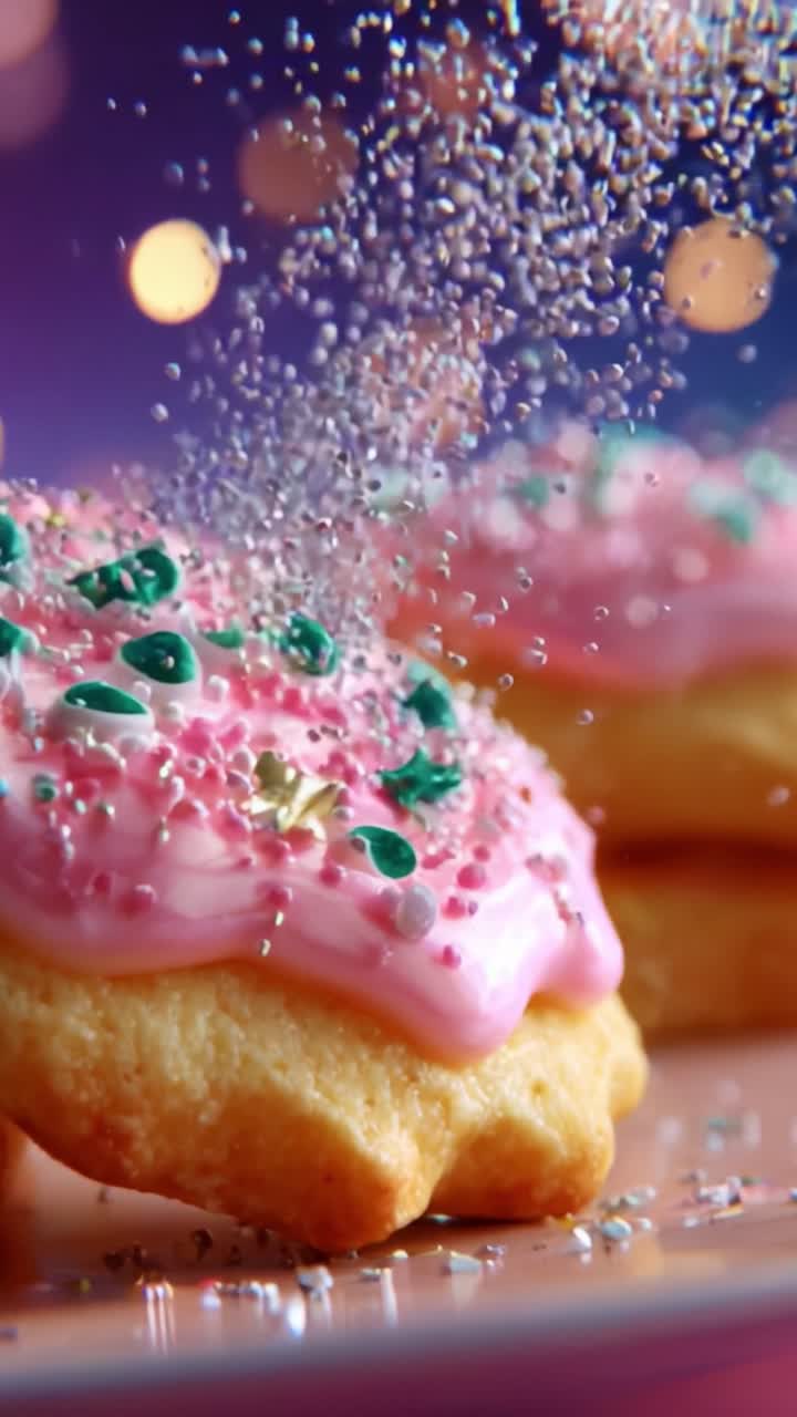 Delightfully Decorated Cookies with Pink Frosting and Colorful Sprinkles Captured in a Glowing Background, Perfect for Celebrations and Sweet Events, Inviting Dessert Experience for All Ages