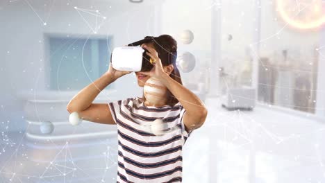video generado digitalmente de una mujer usando auriculares de realidad virtual 4k