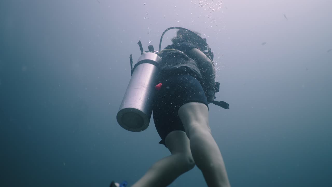 A person scuba diving underwater