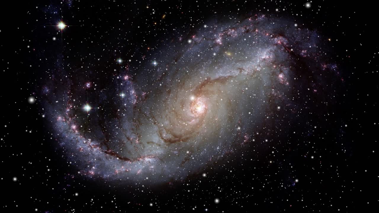 은하계, 별, 은하수가 우주 공간에서 보는 사람을 향해 움직이는 동안 우주와 성운을 통해 떠다니는