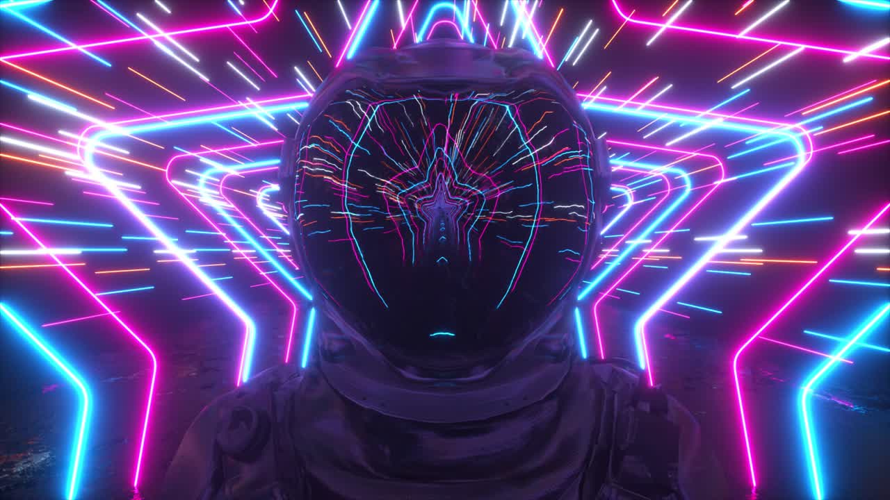 astronauta en un túnel de estrellas de neón