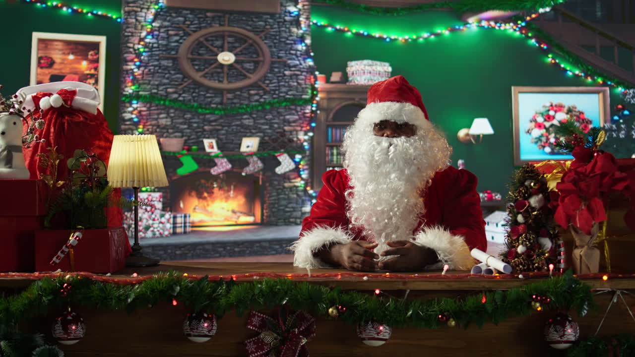 축제적 인 크리스마스 환경 에서 산타클로스