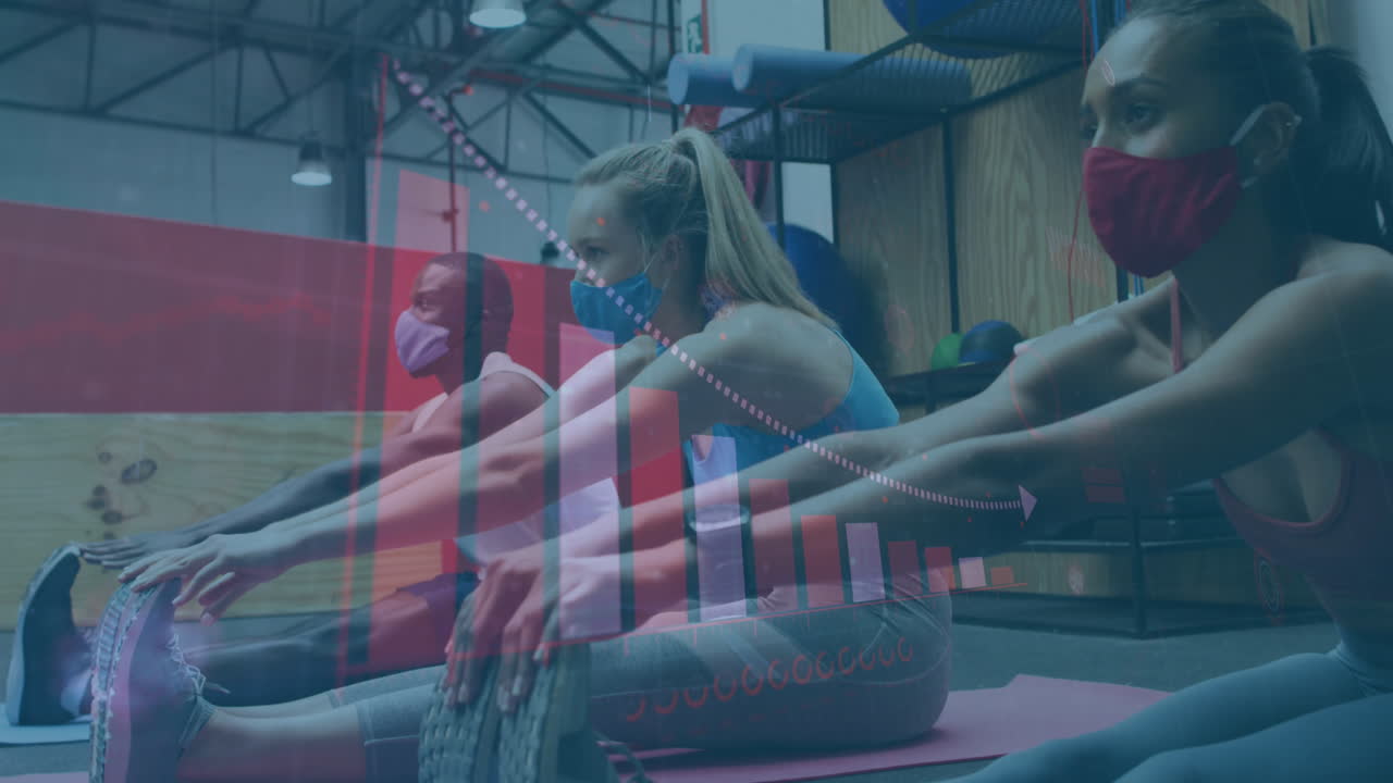 얼굴 마스크를 착용하는 다양한 그룹에 대한 그래프와 통계의 애니메이션