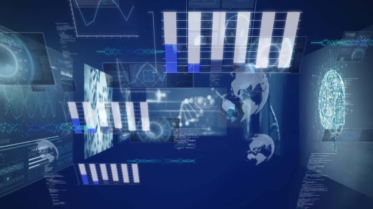 파란색 배경에 있는 데이터 처리의 애니메이션