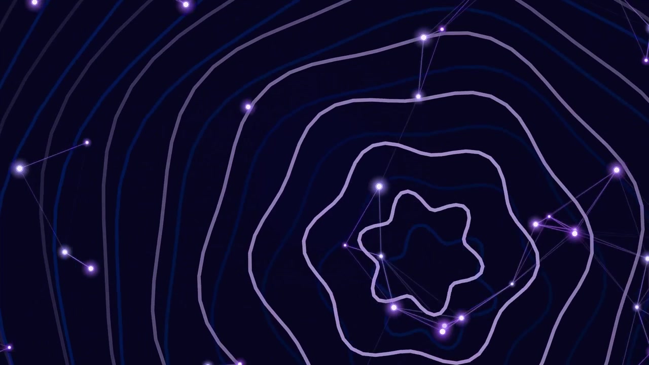 Animated Abstract Background of Glowing Network and Wavy Contours
