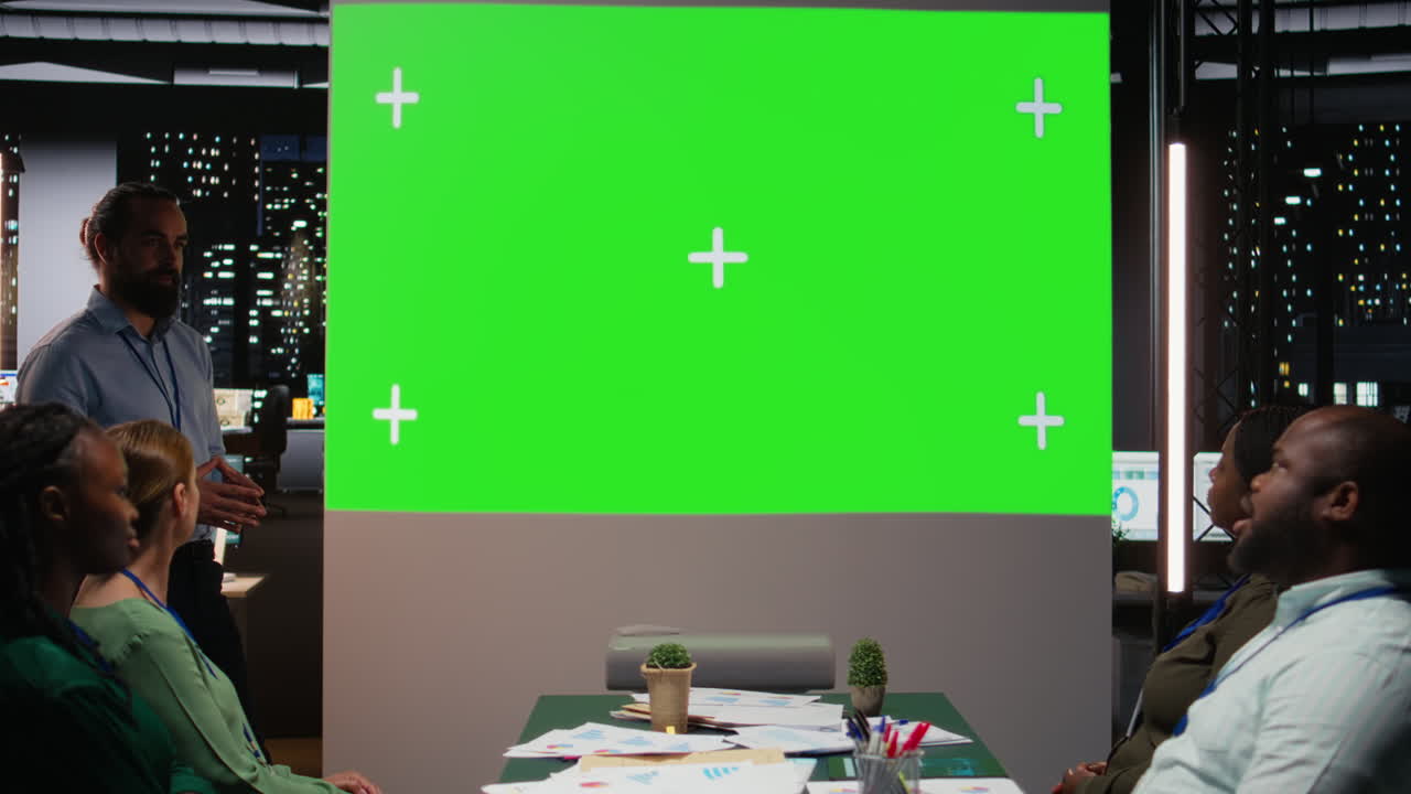 Chief financial officer presenting a projection on copy space mockup