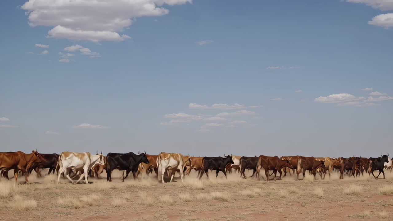 Mandria di bovini in un paesaggio africano arido