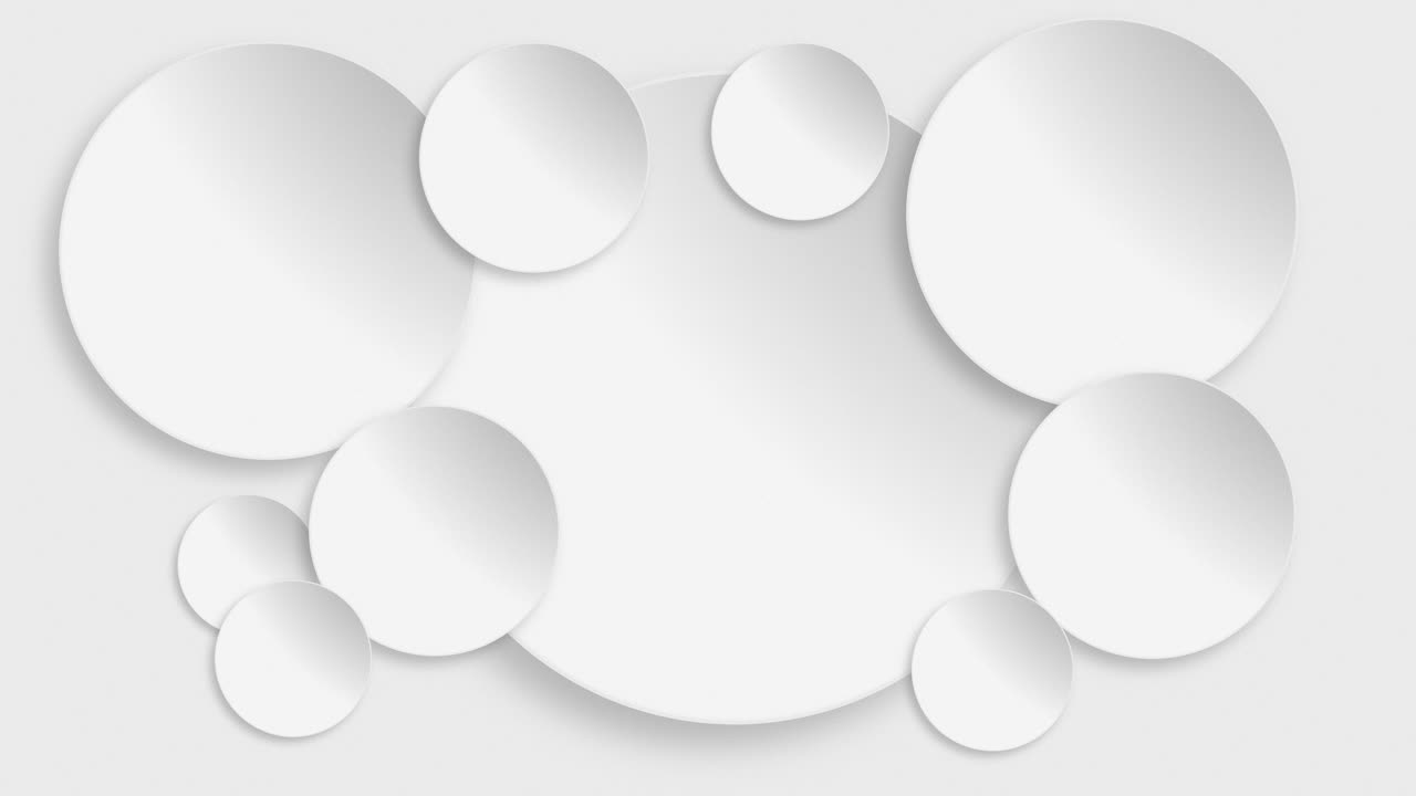 Seamless loop of pale grey concave circles emerging from a white background, expanding to varied sizes while gently drifting and overlapping each other with shadows