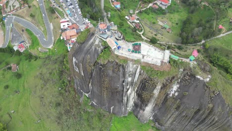 la piedra del penol in guatape medellin colombia top shot from drone