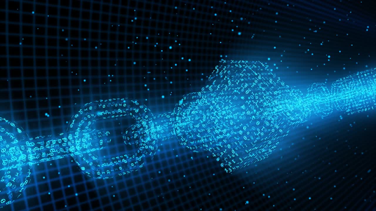 concepto de seguridad de red de cadena de bloques cripto partícula binaria de primer plano - animación de fondo de movimiento de bucle sin costuras de 4k
