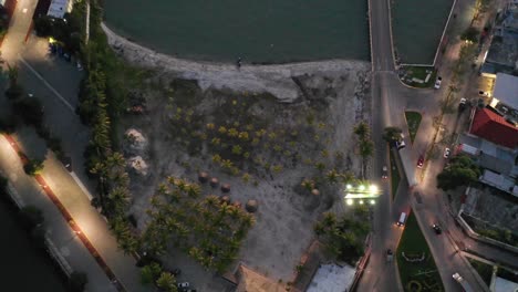 aerial top view over zacatel bridge with cars passing by, mexico
