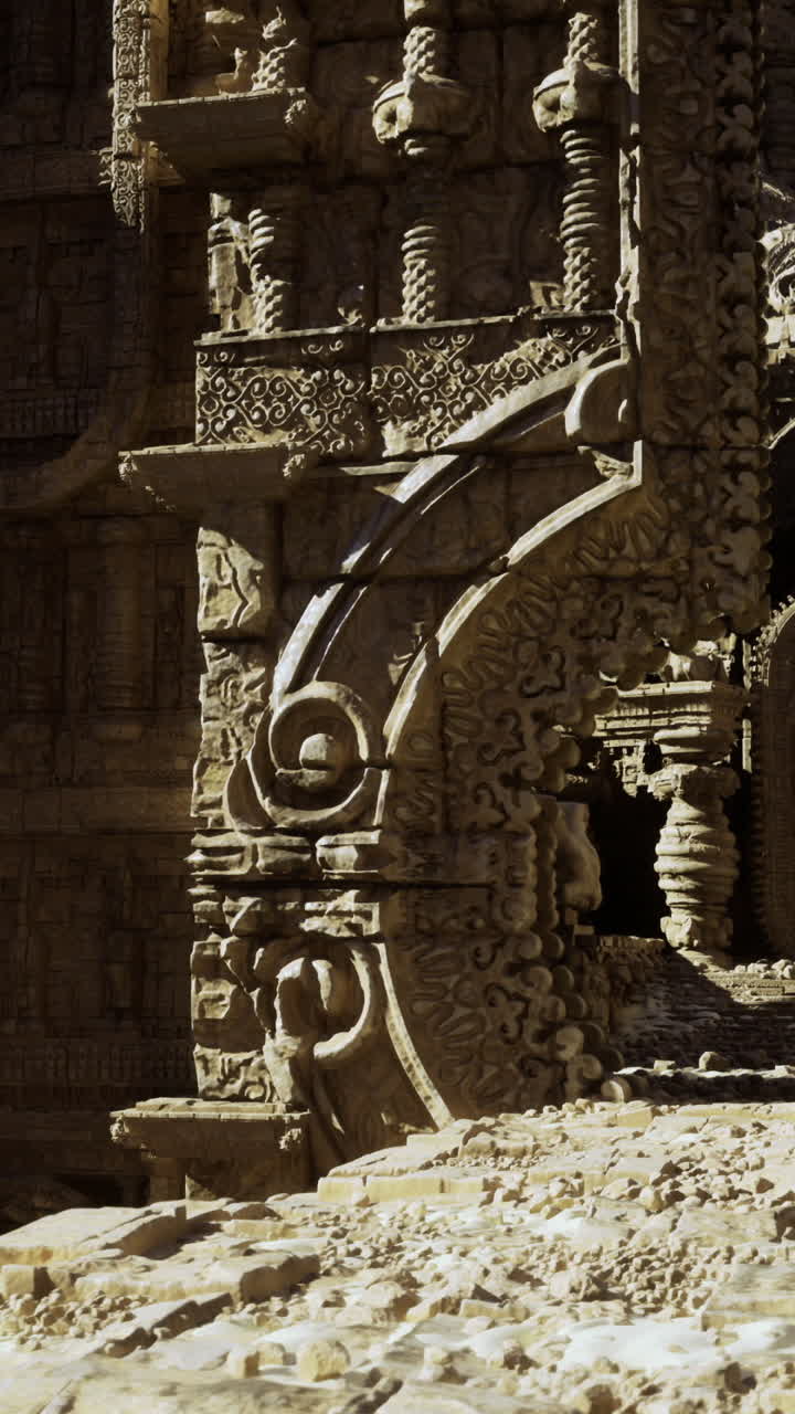 Intagli intricati nella pietra mostrano l'antica architettura in rilievo dettagliato