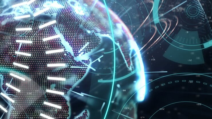 5G scritto al centro di cerchi futuristici e un globo