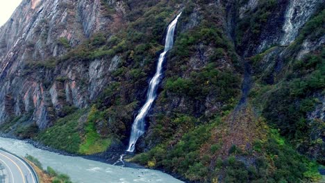 4k 60 fps aerial video moving through keystone canyon, on the road to valdez, alaska