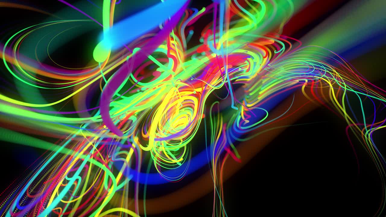 el flujo de fondo abstracto de líneas de brillo o rayas de luz. las partículas de luces en funcionamiento se forman en el espacio 3d brillando hermosas líneas curvas como una bola de alambres quemándose con luz de neón. hermoso bg creativo.