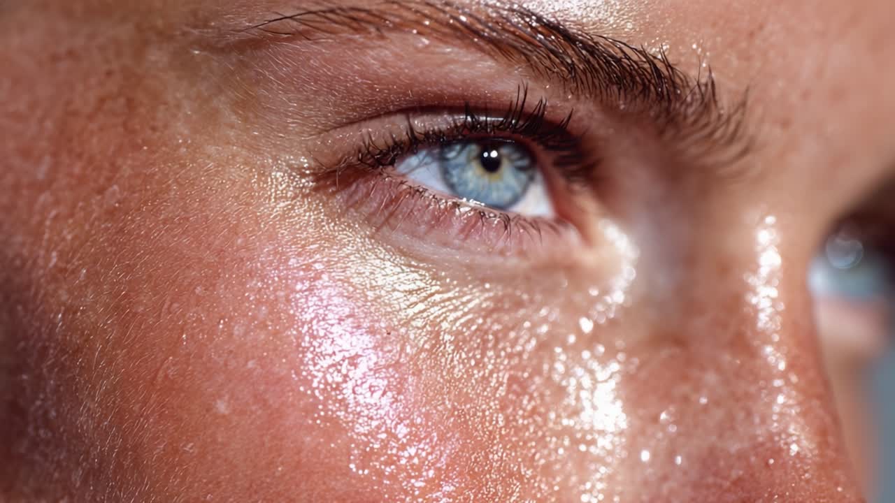 Close-Up of Glowing Skin with a Focus on Radiant Eyes and Shimmering Complexion Highlighting Natural Beauty in Different Lighting Conditions