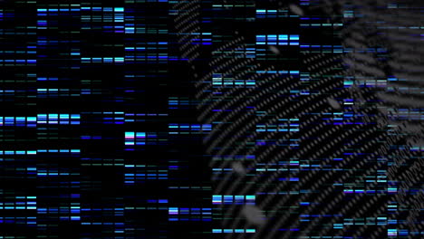 animación digital de cuadrados de mosaico azul sobre un globo giratorio contra un fondo negro