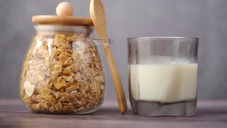 healthy breakfast with granola and milk