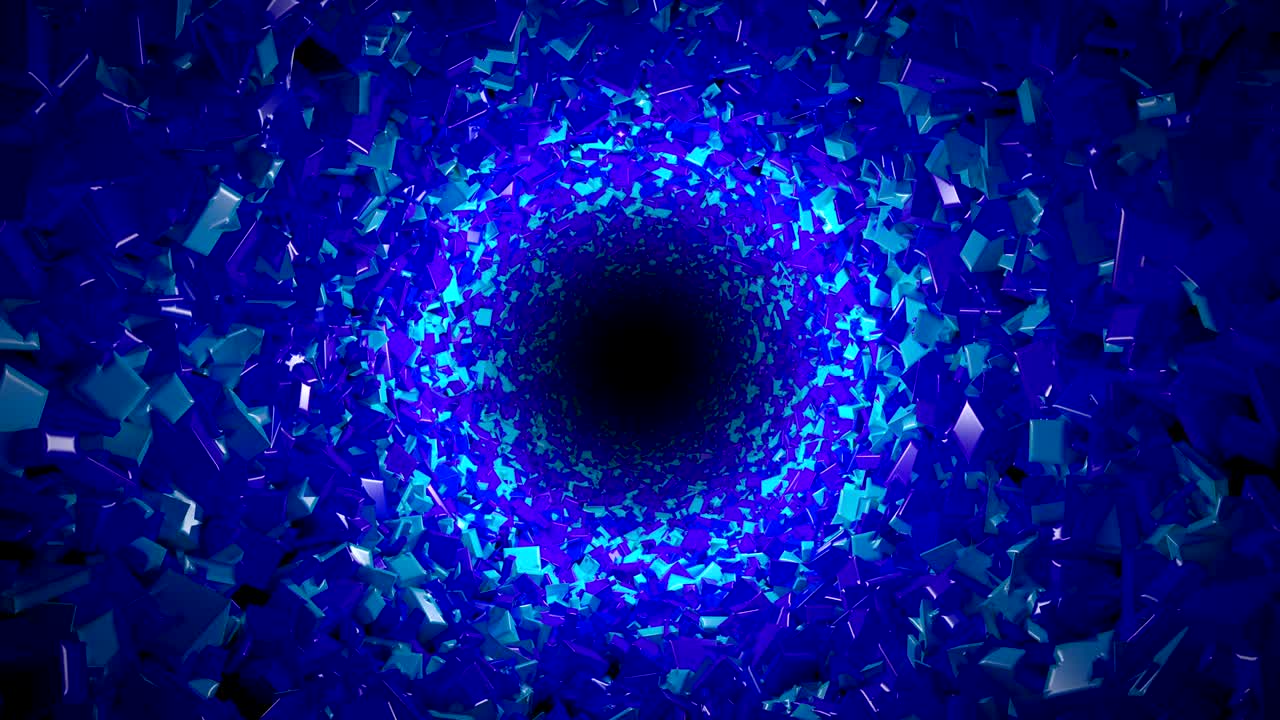 Moving through an abstract tunnel made from colorful boxes, looping animation