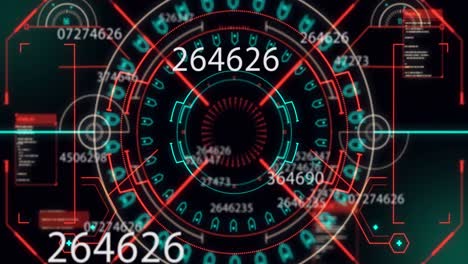 Animation-of-numbers-changing,-scope-scanning-and-financial-data-processing