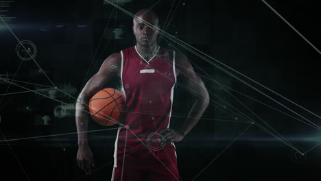 animación de la red de conexiones sobre el jugador de baloncesto sobre fondo negro