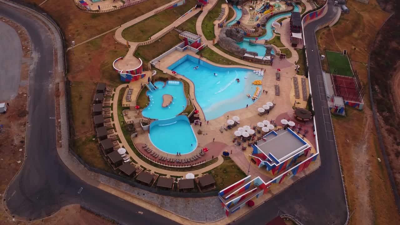 High angle view of blue pools in a newly developed water park in Abuja, Nigeria